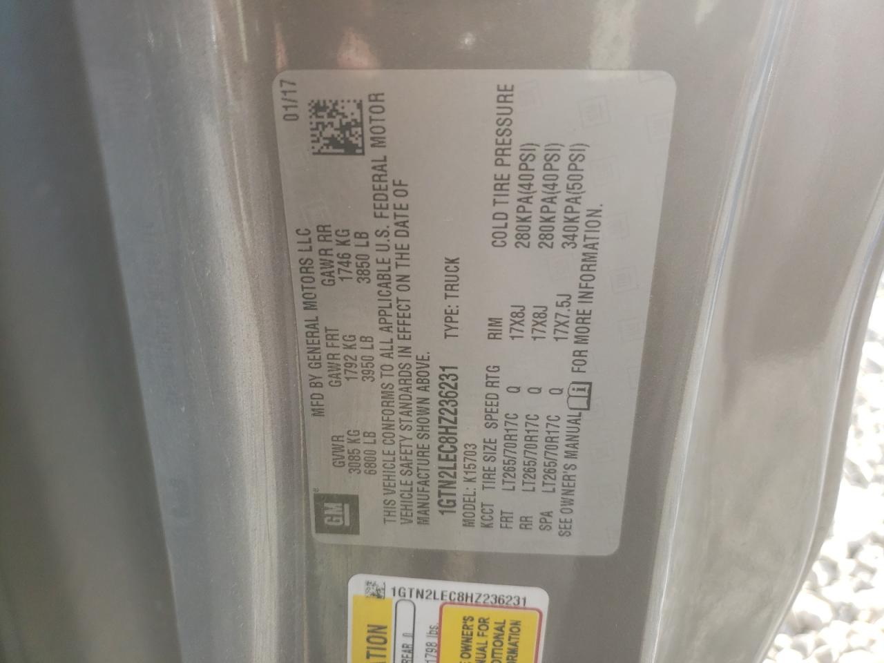 Photo 10 from auction – 2017 GMC SIERRA K15 with VIN 1GTN2LEC8HZ236231