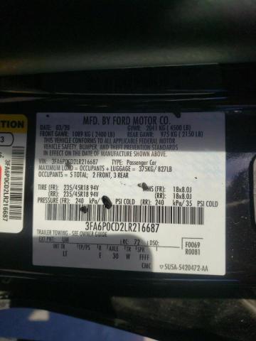 Photo 10 from auction – 2020 FORD FUSION SEL with VIN 3FA6P0CD2LR216687