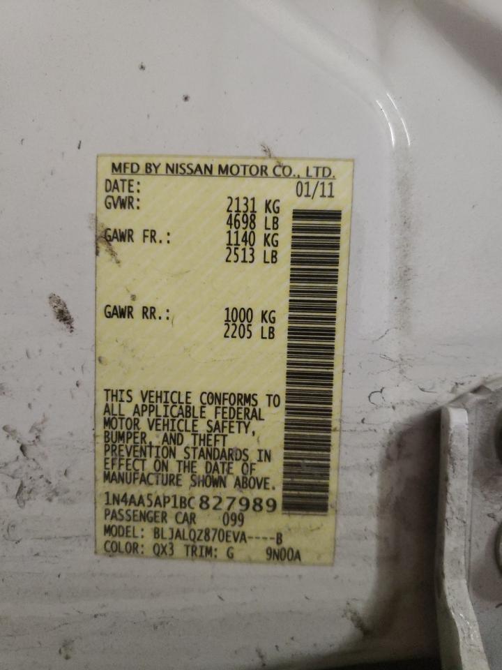 Photo 10 from auction – 2011 NISSAN MAXIMA S with VIN 1N4AA5AP1BC827989
