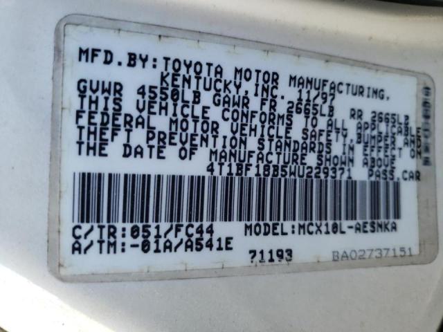 Photo 10 from auction – 1998 TOYOTA AVALON with VIN 4T1BF18B5WU229371
