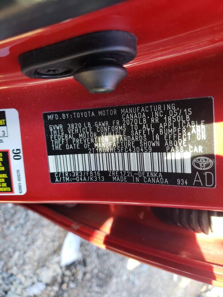 Photo 10 from auction – 2015 TOYOTA COROLLA L with VIN 2T1BURHE5FC430459