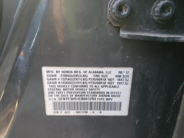 Photo 10 from auction – 2012 HONDA PILOT EXL with VIN 5FNYF3H51CB041293
