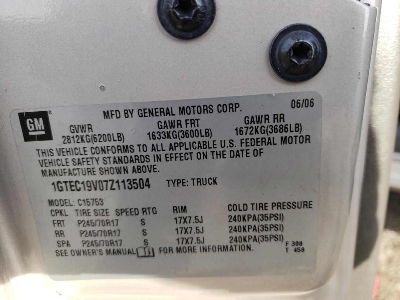 Photo 10 from auction – 2007 GMC NEW SIERRA with VIN 1GTEC19V07Z113504