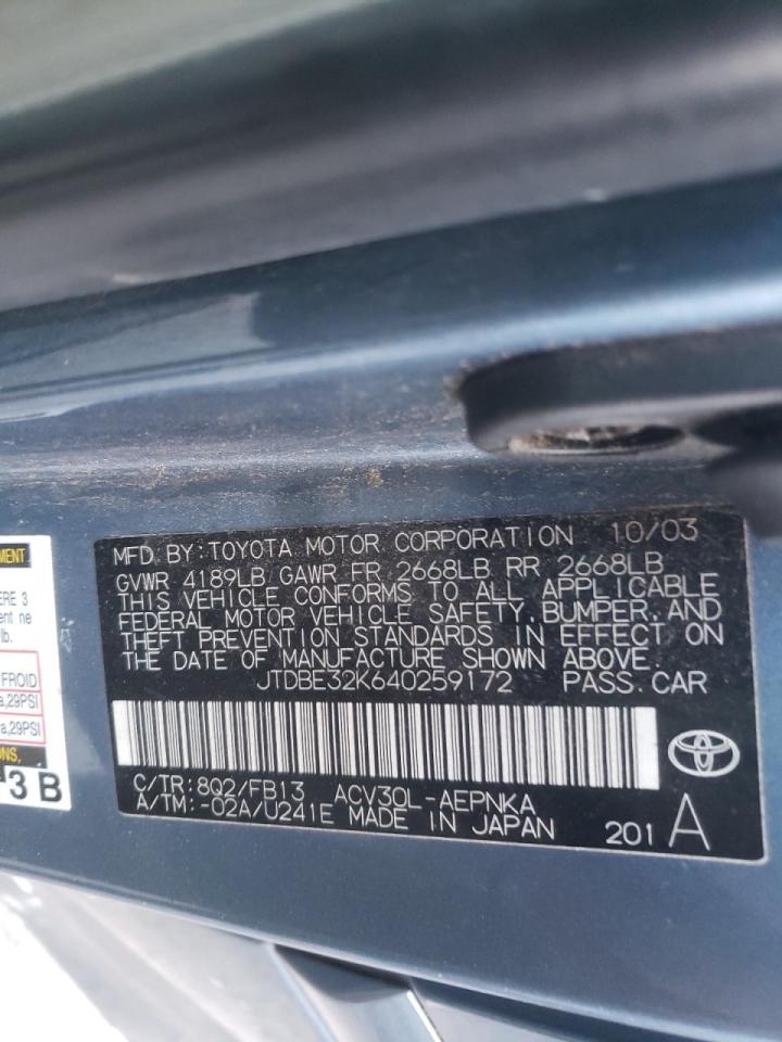 Photo 10 from auction – 2004 TOYOTA CAMRY LE with VIN JTDBE32K640259172