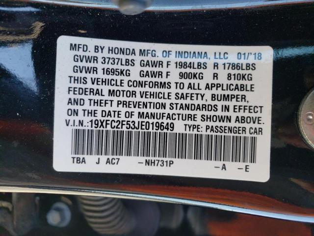 Photo 10 from auction – 2018 HONDA CIVIC LX with VIN 19XFC2F53JE019649