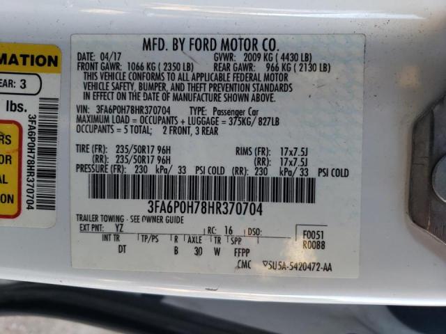 Photo 10 from auction – 2017 FORD FUSION SE with VIN 3FA6P0H78HR370704