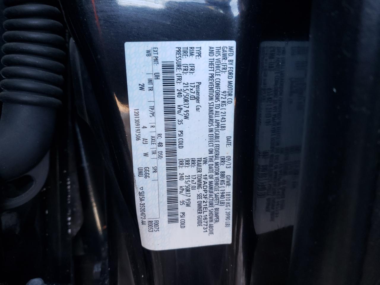 Photo 10 from auction – 2014 FORD FOCUS SE with VIN 1FADP3F21EL167731
