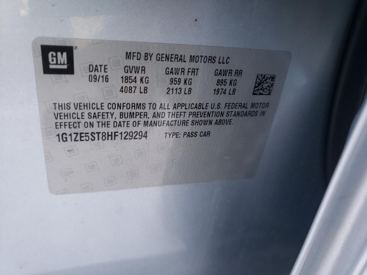 Photo 10 from auction – 2017 CHEVROLET MALIBU LT with VIN 1G1ZE5ST8HF129294