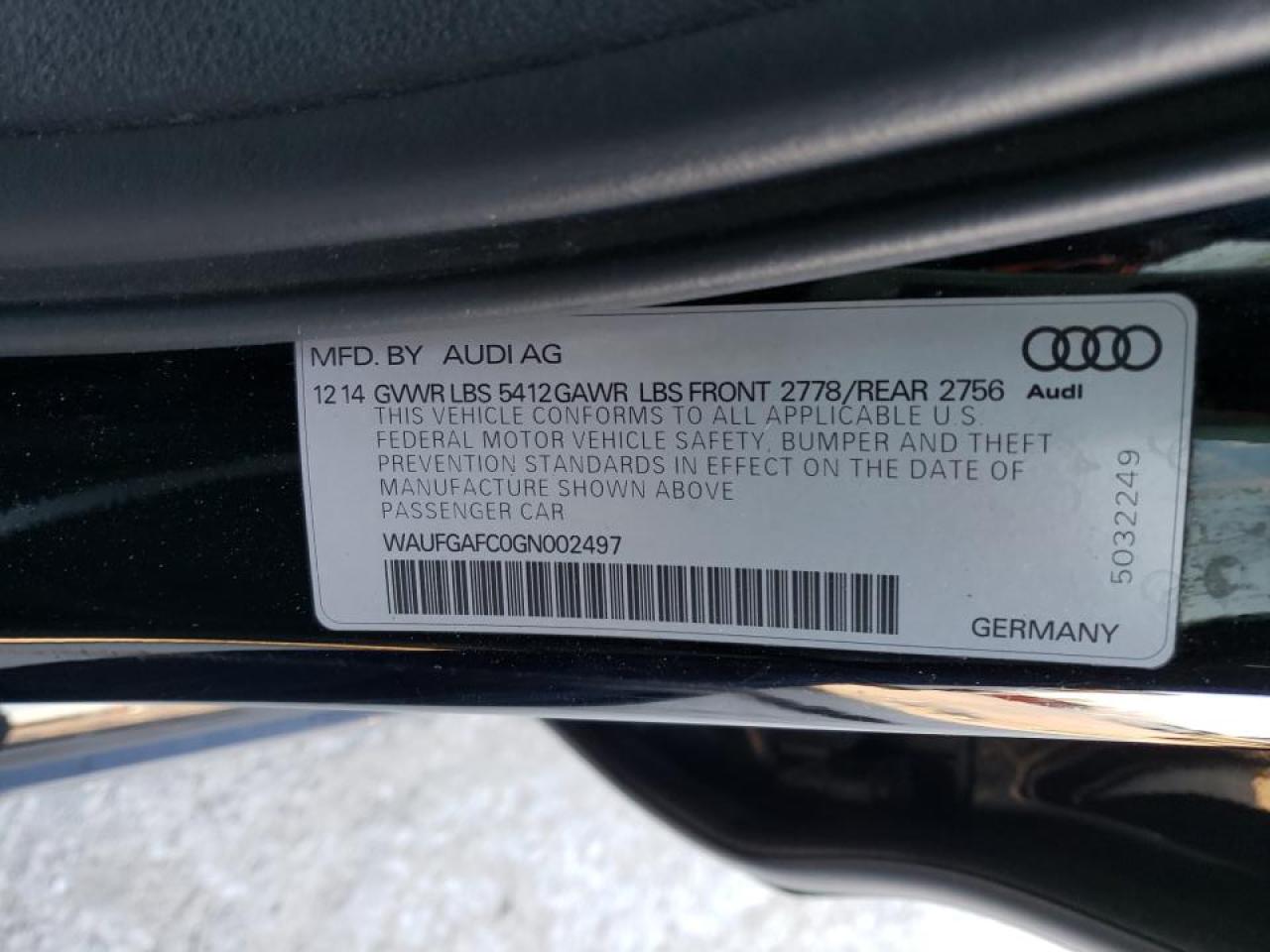 Photo 10 from auction – 2016 AUDI A6 PREMIUM with VIN WAUFGAFC0GN002497