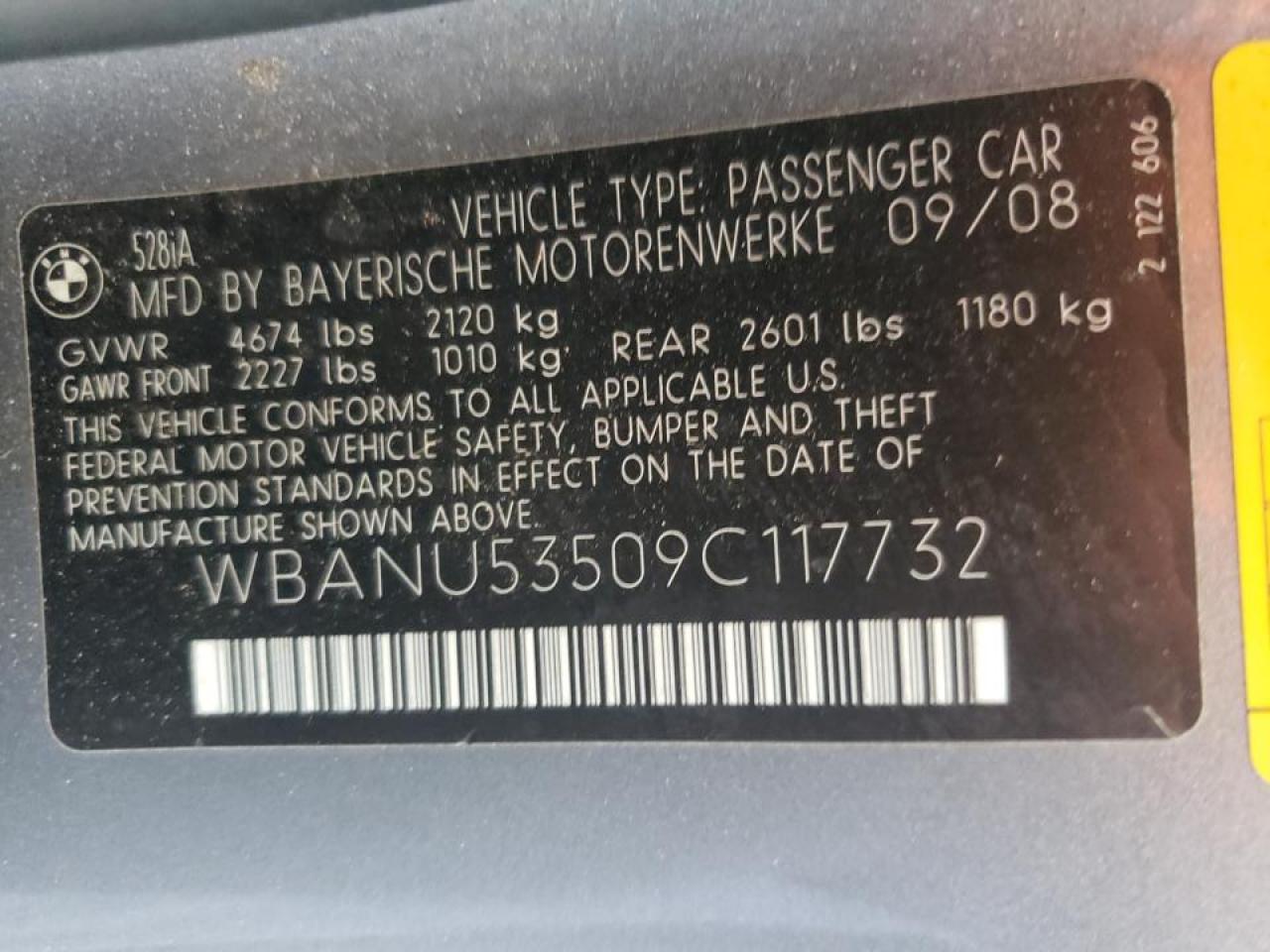 Photo 10 from auction – 2009 BMW 528 I with VIN WBANU53509C117732
