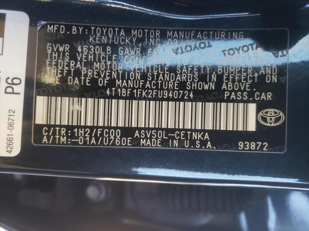 Photo 10 from auction – 2015 TOYOTA CAMRY LE with VIN 4T1BF1FK2FU940724