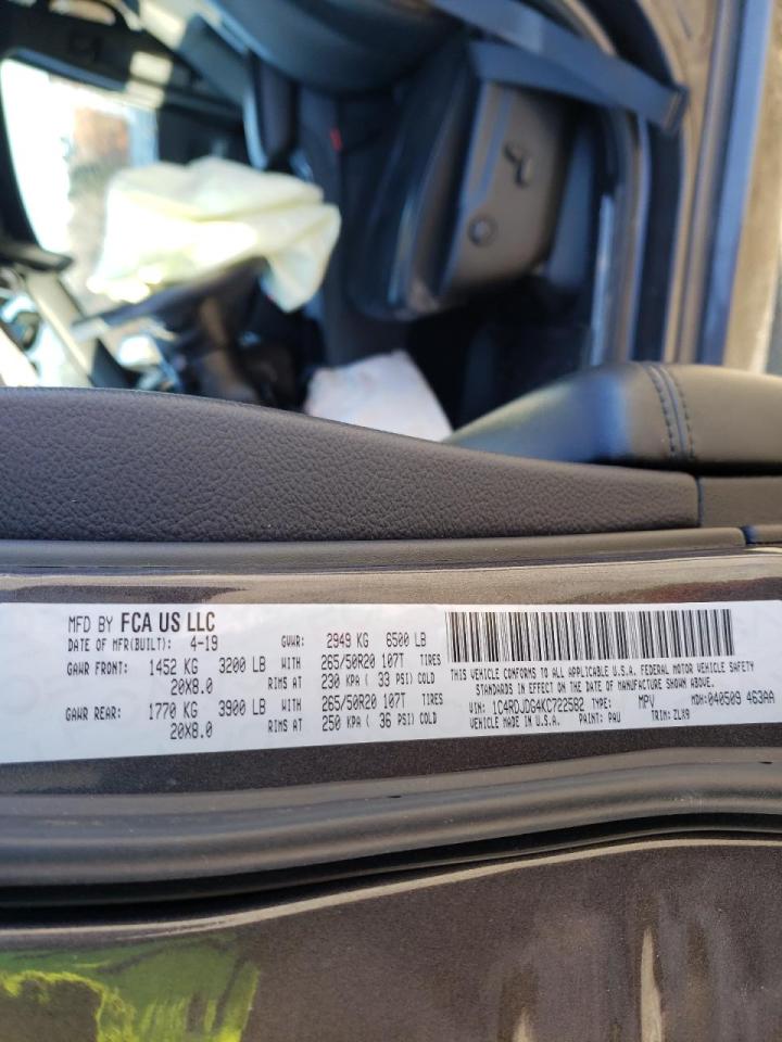 Photo 10 from auction – 2019 DODGE DURANGO GT with VIN 1C4RDJDG4KC722582