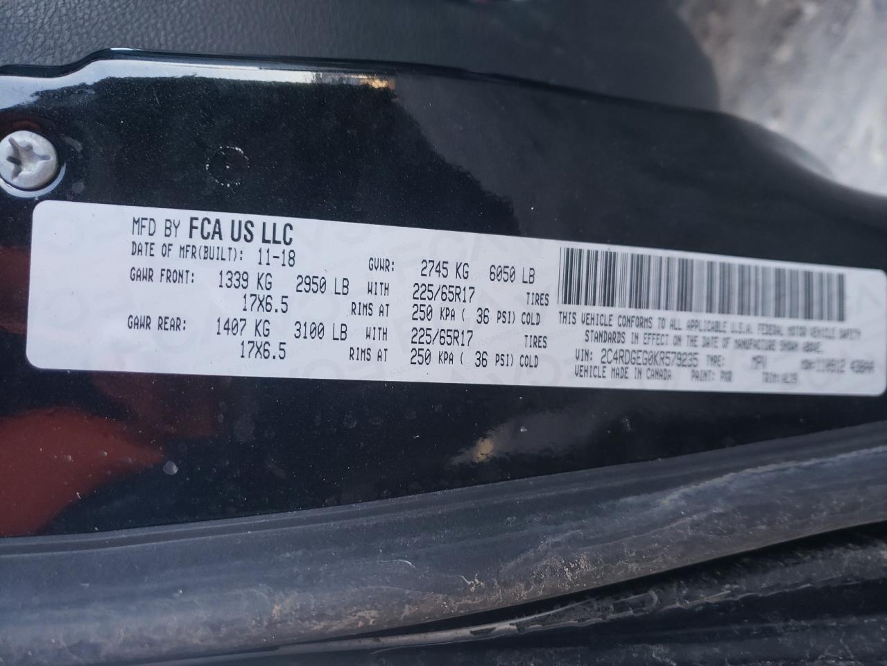 Photo 10 from auction – 2019 DODGE GRAND CARA with VIN 2C4RDGEG0KR579235