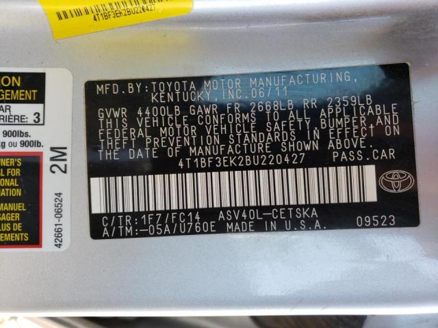 Photo 10 from auction – 2011 TOYOTA CAMRY BASE with VIN 4T1BF3EK2BU220427