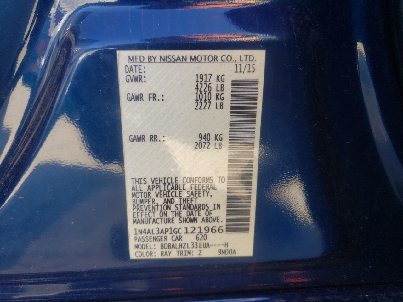 Photo 10 from auction – 2016 NISSAN ALTIMA 2.5 with VIN 1N4AL3AP1GC121966