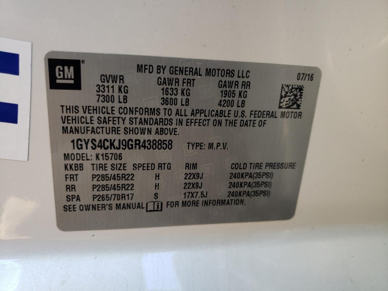 Photo 10 from auction – 2016 CADILLAC ESCALADE P with VIN 1GYS4CKJ9GR438858