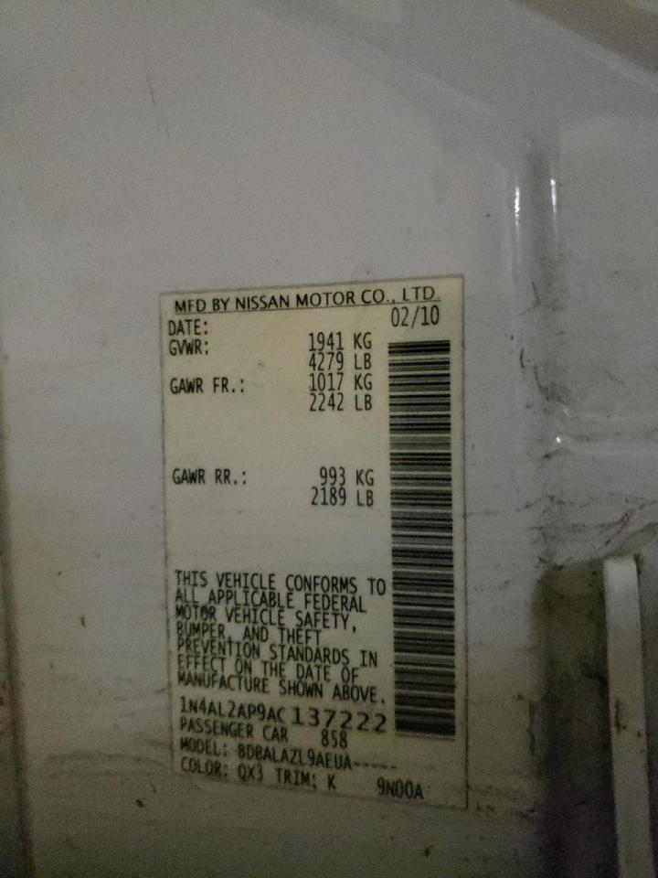Photo 10 from auction – 2010 NISSAN ALTIMA BAS with VIN 1N4AL2AP9AC137222