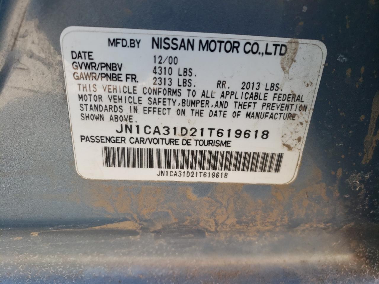 Photo 10 from auction – 2001 NISSAN MAXIMA with VIN JN1CA31D21T619618