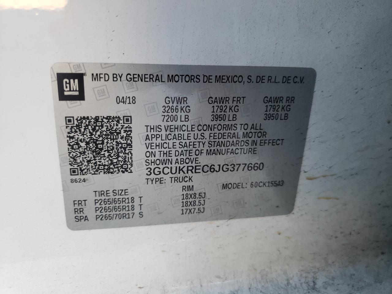 Photo 10 from auction – 2018 CHEVROLET SILVERADO with VIN 3GCUKREC6JG377660