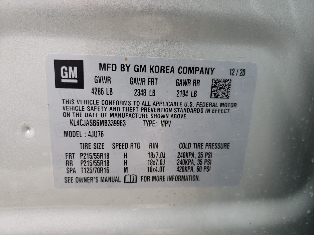 Photo 10 from auction – 2021 BUICK ENCORE PRE with VIN KL4CJASB6MB339963
