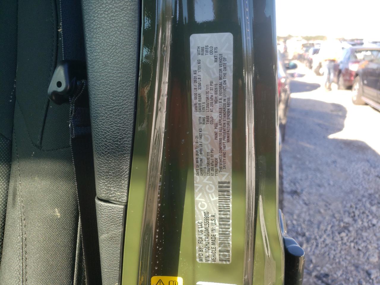 Photo 10 from auction – 2021 JEEP GLADIATOR with VIN 1C6HJTAG0ML559900