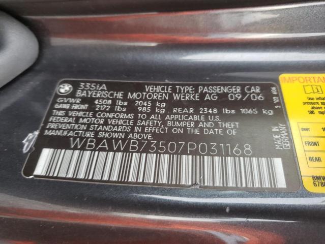 Photo 10 from auction – 2007 BMW 335 I with VIN WBAWB73507P031168