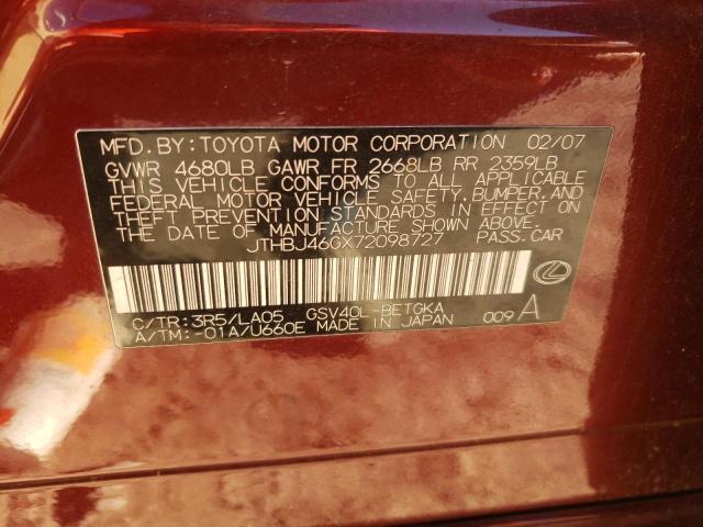 Foto 10 de la subasta – 2007 LEXUS ES 350 con VIN JTHBJ46GX72098727