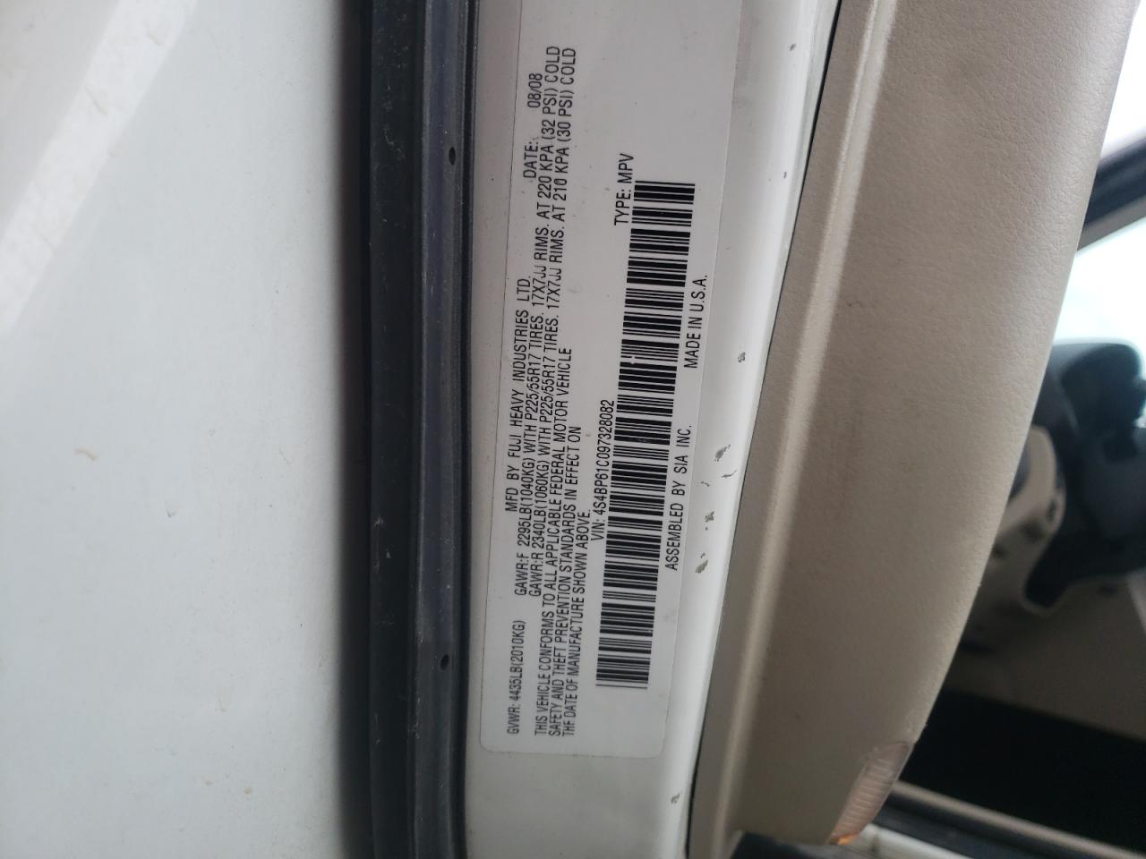 Photo 10 from auction – 2009 SUBARU OUTBACK 2. with VIN 4S4BP61C097328082