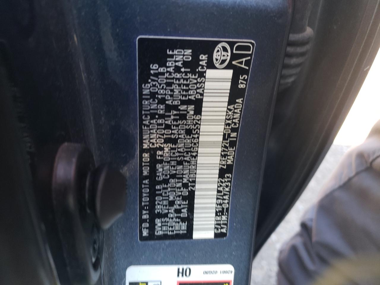 Photo 10 from auction – 2016 TOYOTA COROLLA L with VIN 2T1BURHE4GC645526