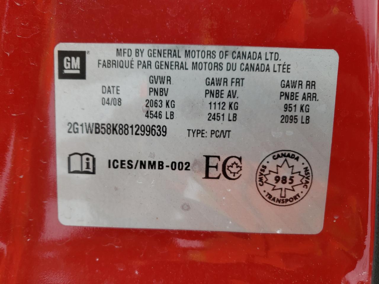 Photo 10 from auction – 2008 CHEVROLET IMPALA LS with VIN 2G1WB58K881299639