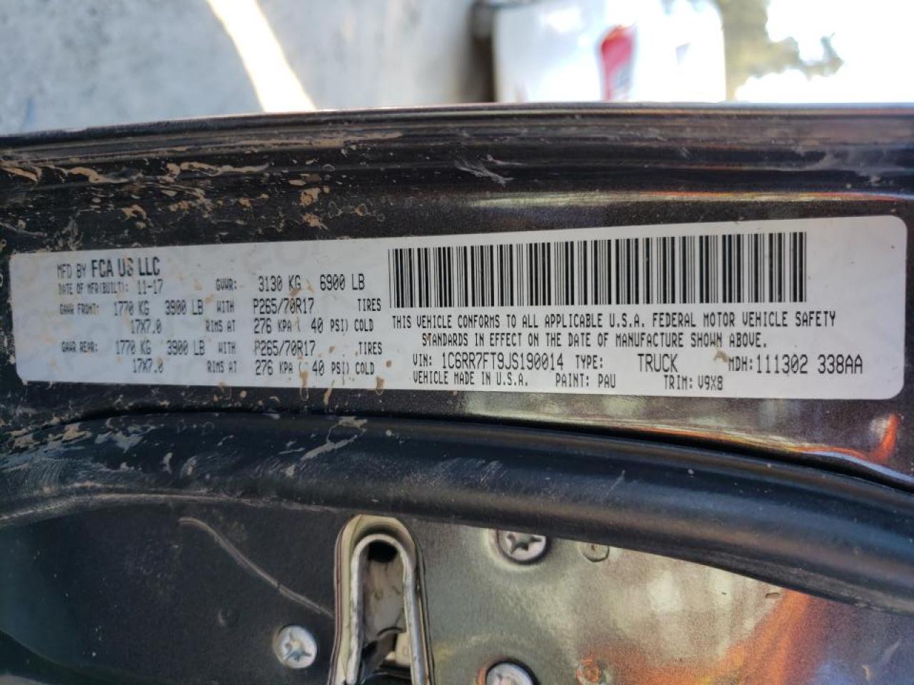 Photo 10 from auction – 2018 RAM 1500 ST with VIN 1C6RR7FT9JS190014