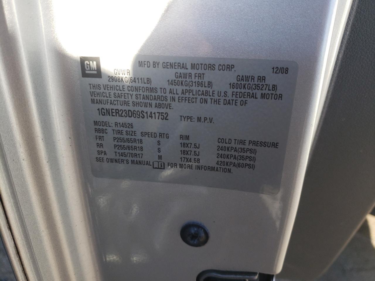 Photo 10 from auction – 2009 CHEVROLET TRAVERSE L with VIN 1GNER23D69S141752