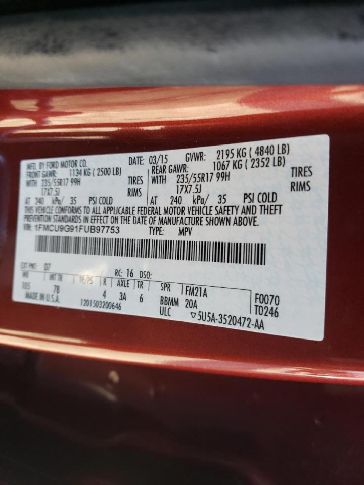 Photo 10 from auction – 2015 FORD ESCAPE SE with VIN 1FMCU9G91FUB97753