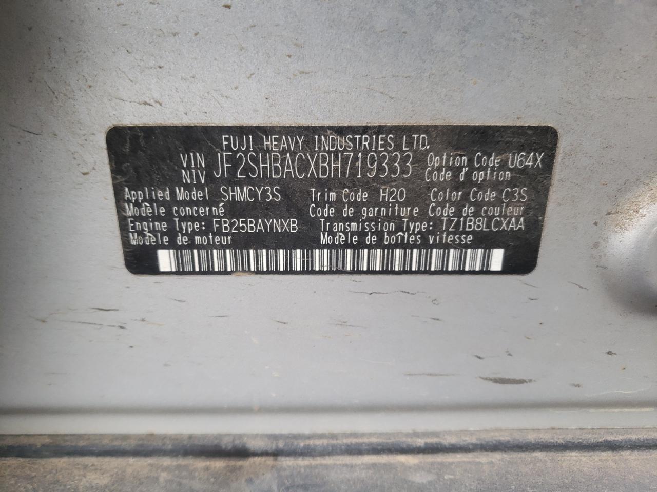Photo 10 from auction – 2011 SUBARU FORESTER 2 with VIN JF2SHBACXBH719333