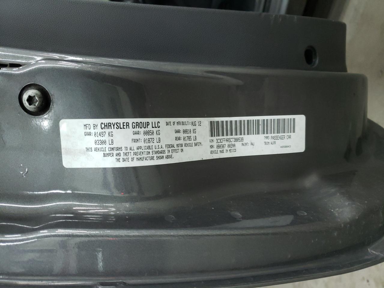 Photo 10 from auction – 2012 FIAT 500 POP with VIN 3C3CFFAR5CT380539