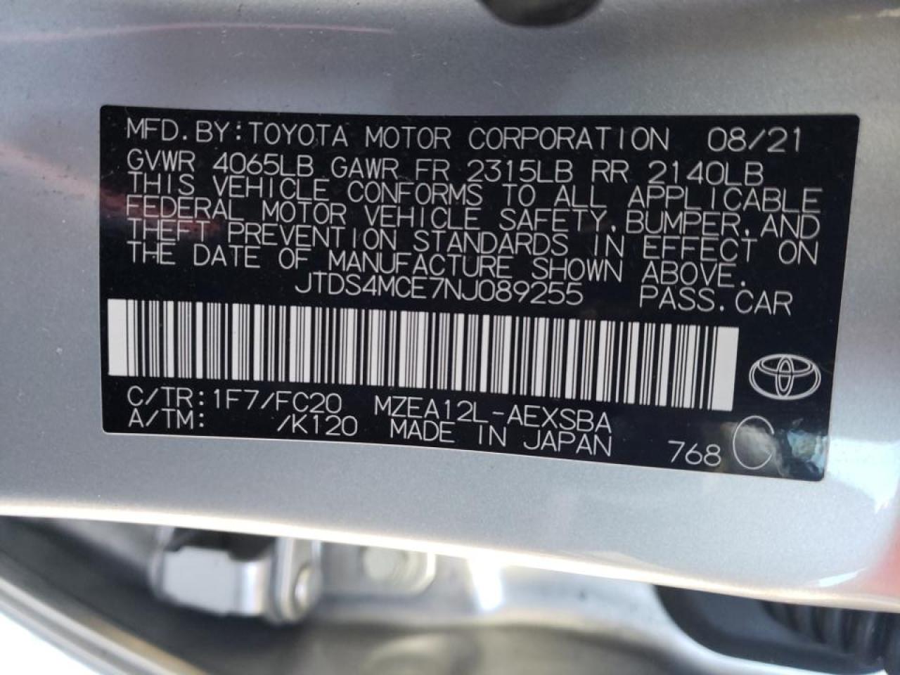 Photo 10 from auction – 2022 TOYOTA COROLLA SE with VIN JTDS4MCE7NJ089255