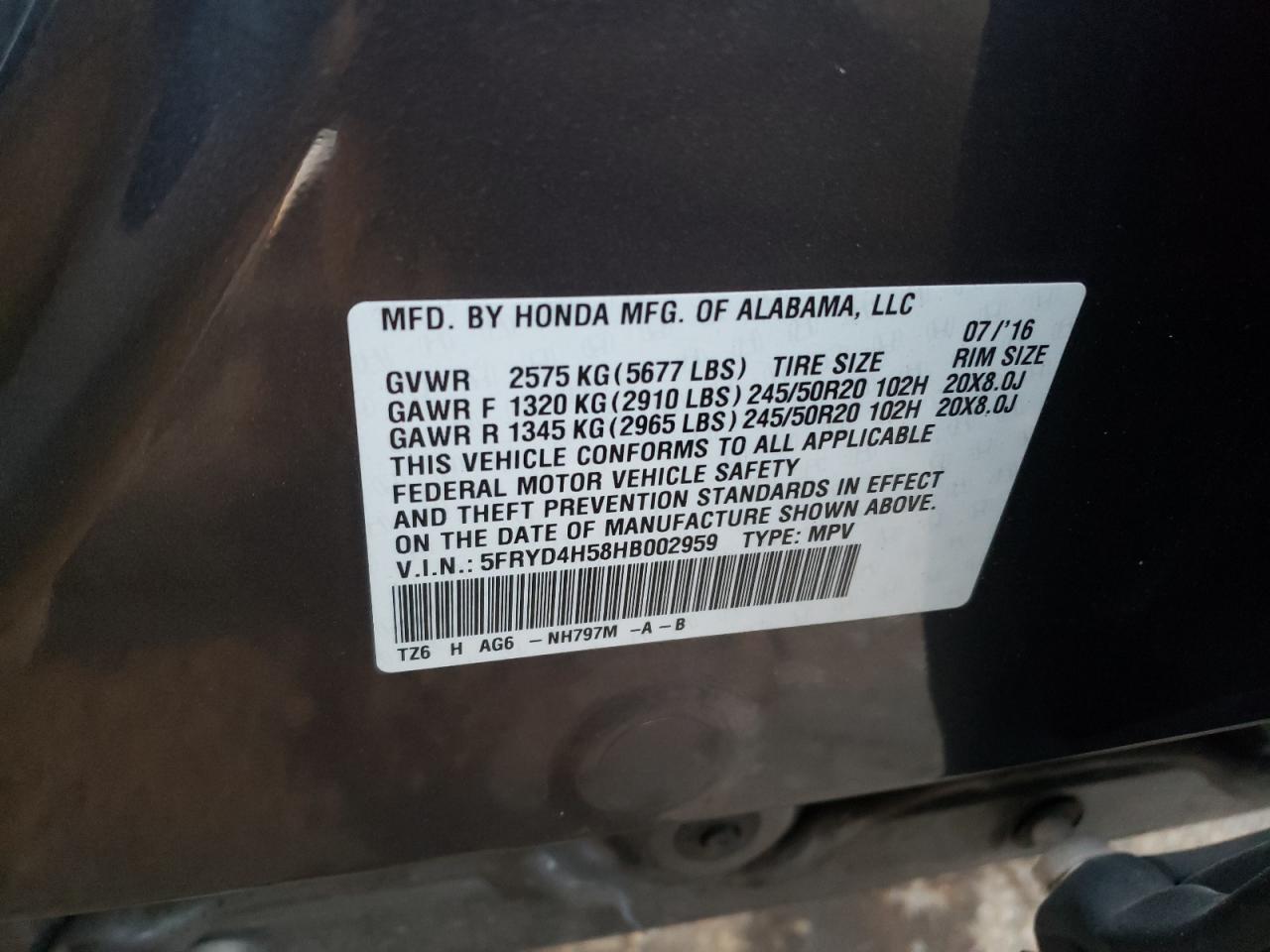 Photo 10 from auction – 2017 ACURA MDX TECHNO with VIN 5FRYD4H58HB002959