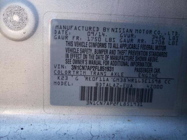 Photo 10 from auction – 2015 NISSAN VERSA S with VIN 3N1CN7AP2FL851931