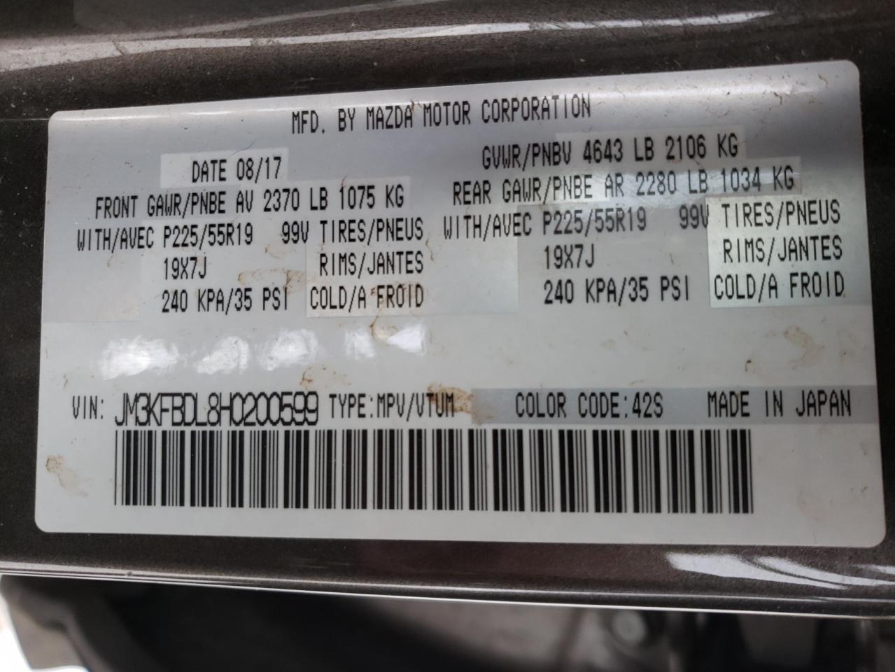 Photo 10 from auction – 2017 MAZDA CX-5 GRAND with VIN JM3KFBDL8H0200599