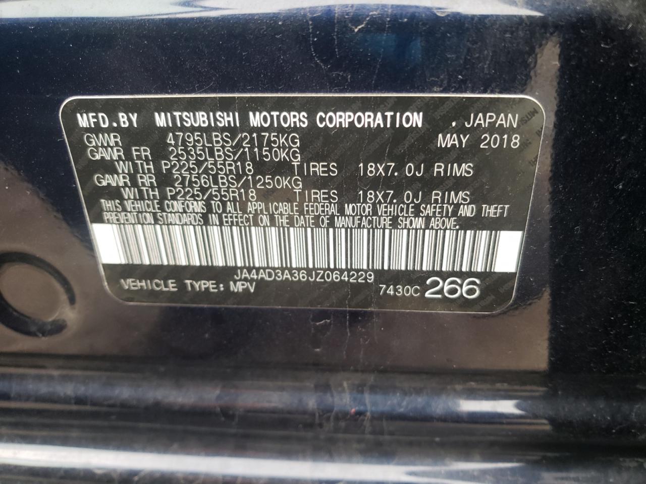 Photo 10 from auction – 2018 MITSUBISHI OUTLANDER with VIN JA4AD3A36JZ064229