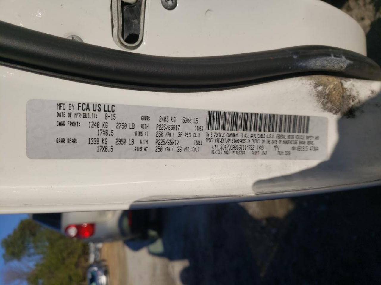 Photo 10 from auction – 2016 DODGE JOURNEY SE with VIN 3C4PDCAB1GT114722
