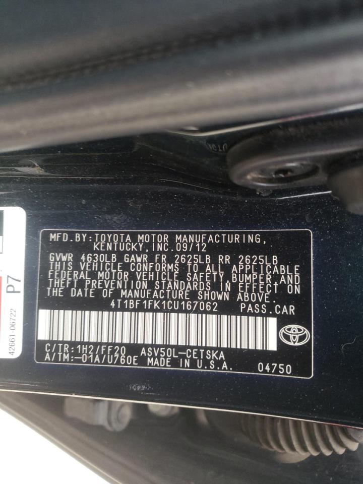 Photo 10 from auction – 2012 TOYOTA CAMRY BASE with VIN 4T1BF1FK1CU167062