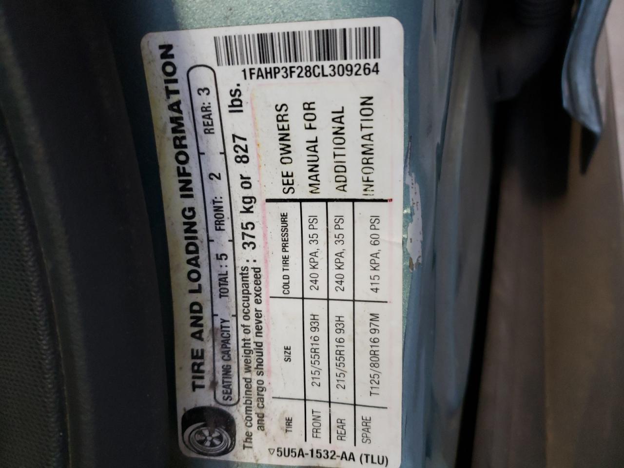Photo 10 from auction – 2012 FORD FOCUS with VIN 1FAHP3F28CL309264