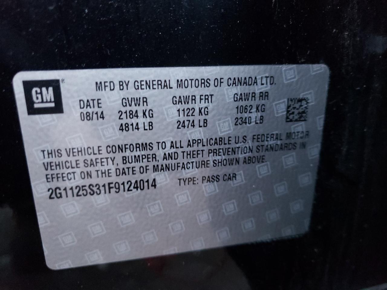 Photo 10 from auction – 2015 CHEVROLET IMPALA LT with VIN 2G1125S31F9124014