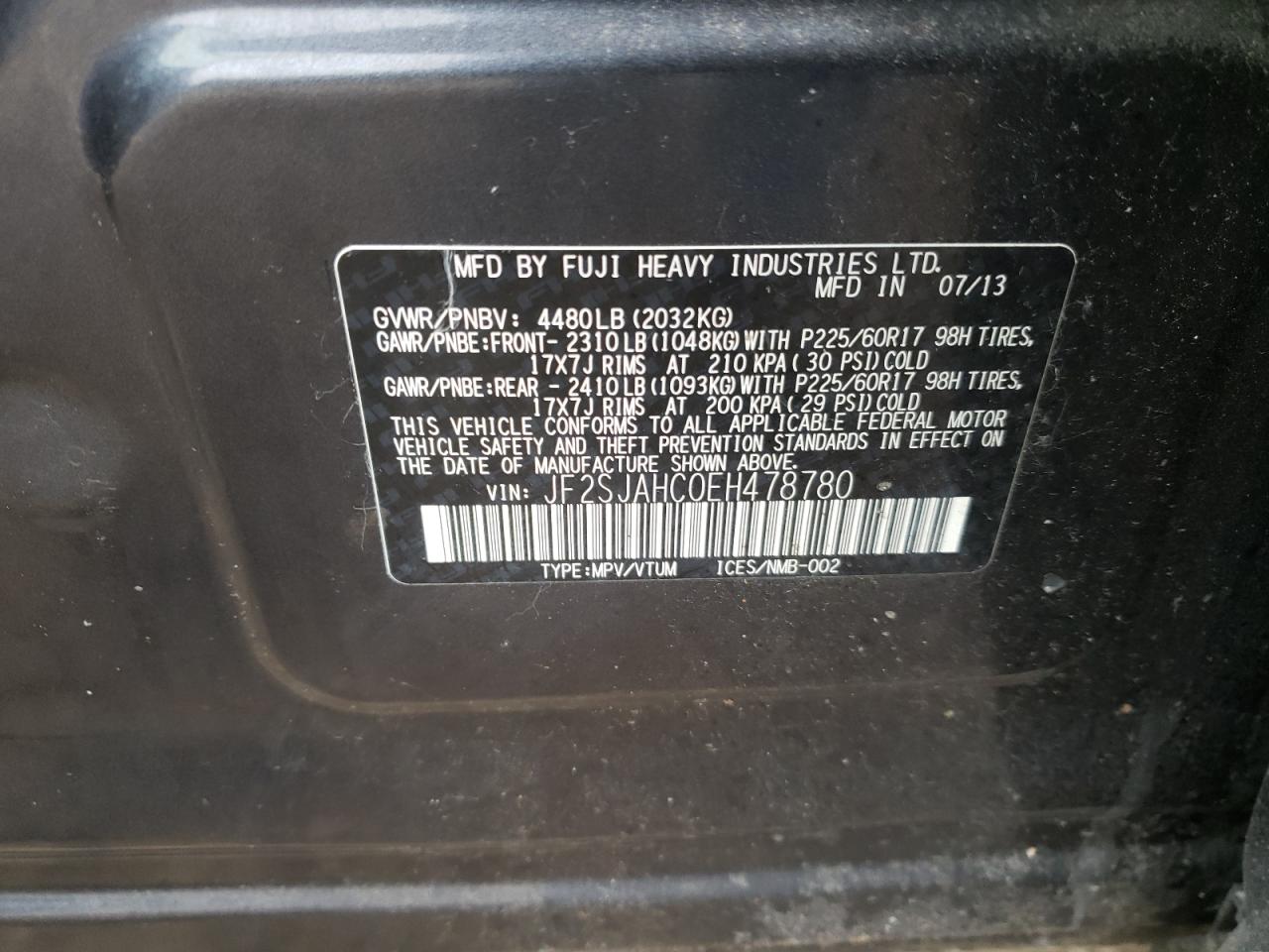 Photo 10 from auction – 2014 SUBARU FORESTER 2 with VIN JF2SJAHC0EH478780