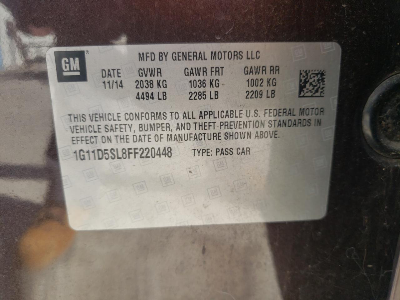 Photo 10 from auction – 2015 CHEVROLET MALIBU 2LT with VIN 1G11D5SL8FF220448