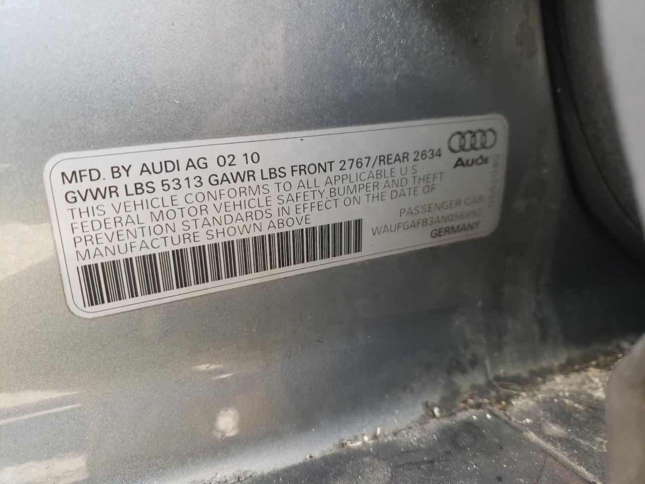 Photo 10 from auction – 2010 AUDI A6 PREMIUM with VIN WAUFGAFB3AN056892