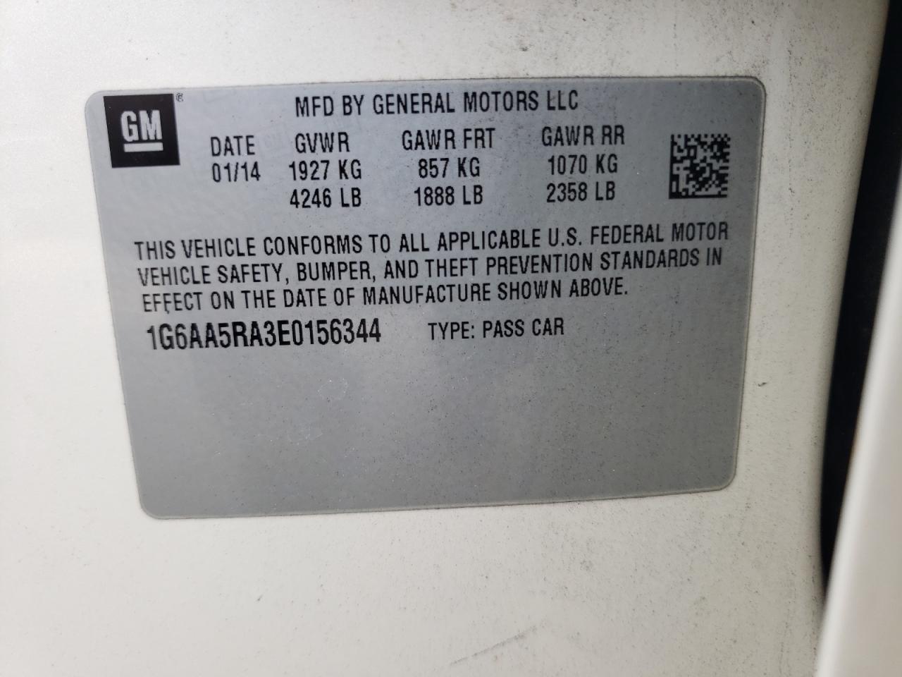 Photo 10 from auction – 2014 CADILLAC ATS with VIN 1G6AA5RA3E0156344