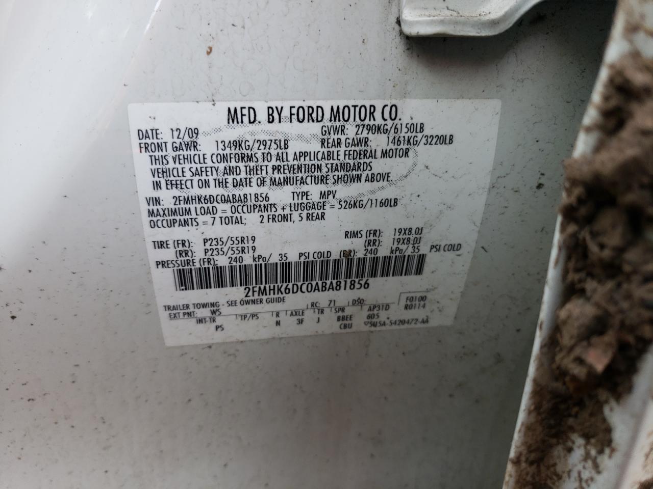 Photo 10 from auction – 2010 FORD FLEX LIMIT with VIN 2FMHK6DC0ABA81856