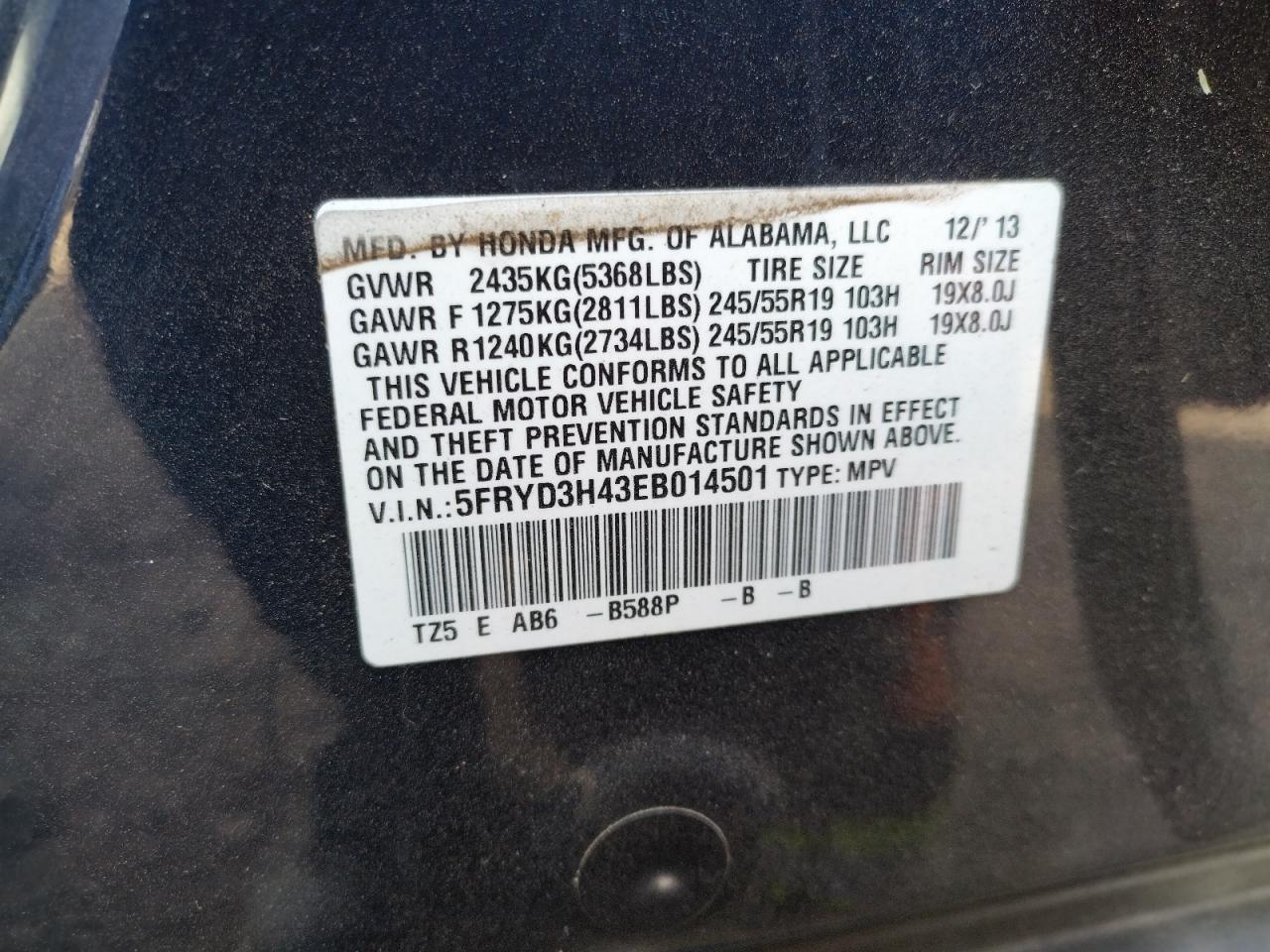 Photo 10 from auction – 2014 ACURA MDX TECHNO with VIN 5FRYD3H43EB014501